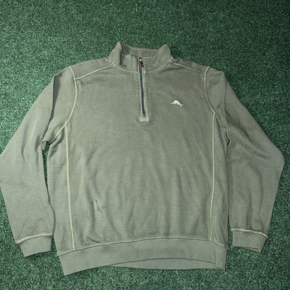 Tommy Bahama Quarter Zip Green Relax Fit Green Pullover Size Medium T2